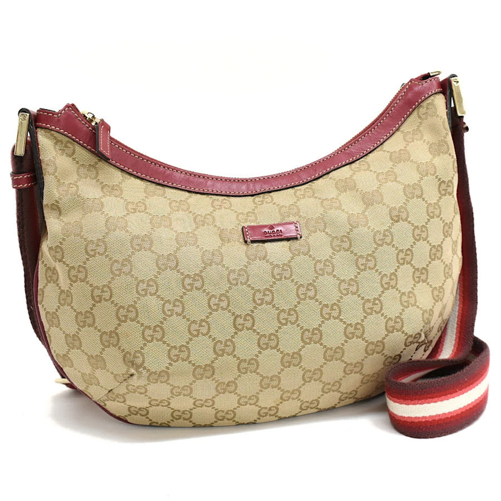 Gucci Crossbody Bag GG Canvas Jacquard Leather Beige Cream Red